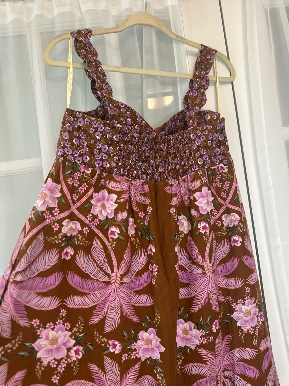 Farm Rio Pink Brown Tropical Floral Palm Print Maxi Dress - L - Picture 9 of 14